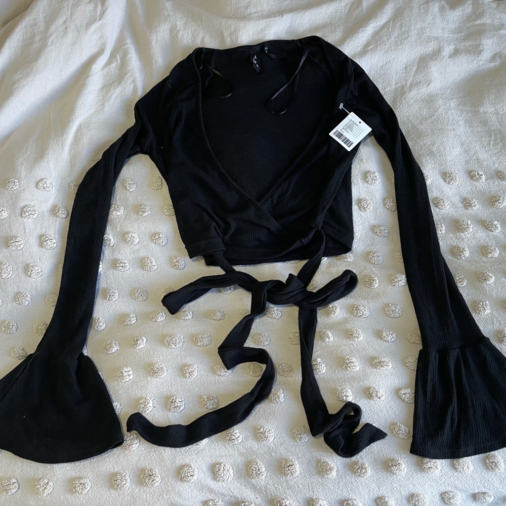 UO Tie crop top with flare sleeves